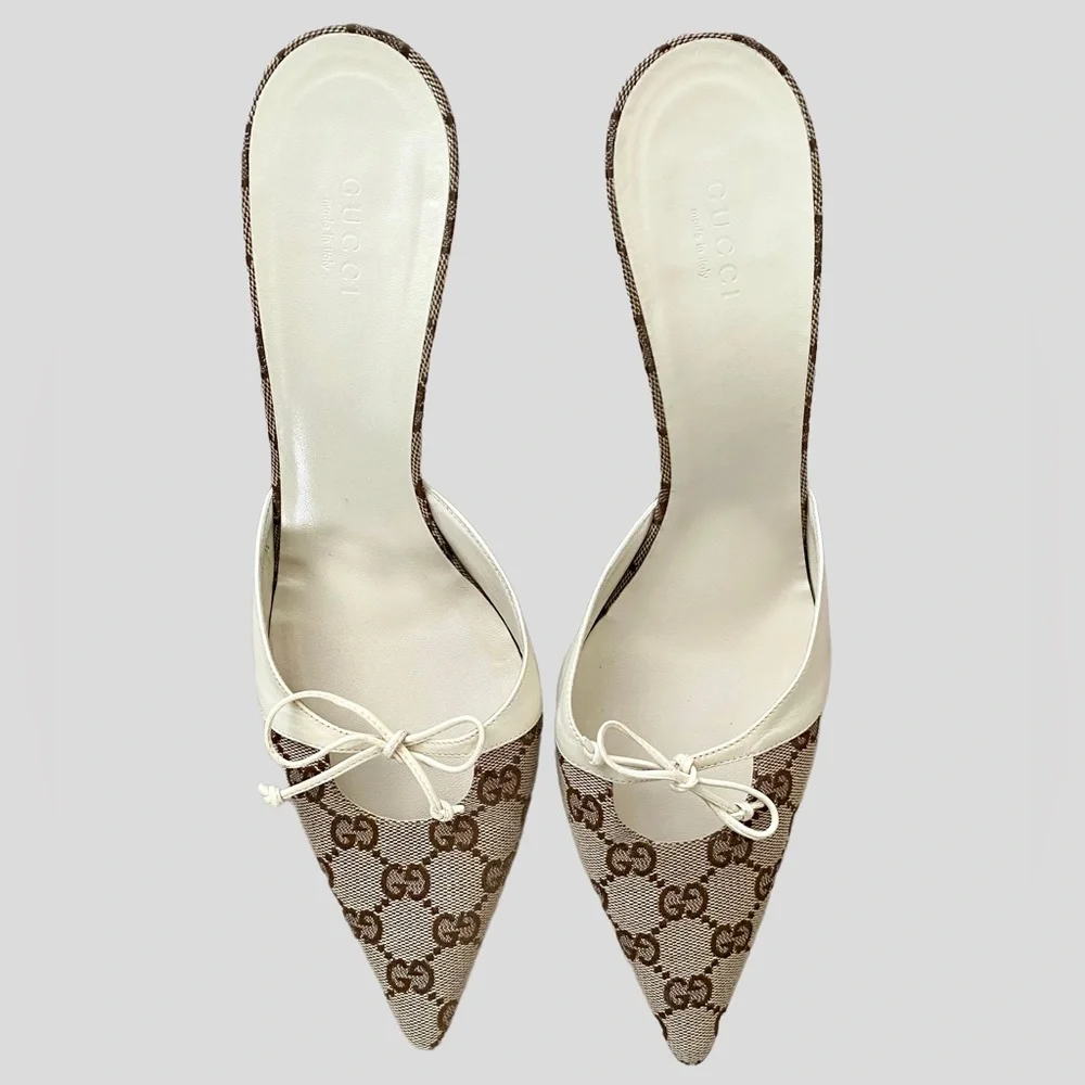 Gucci | Shoes | Sold Vintage Gucci Monogram Kitten Heel Mules